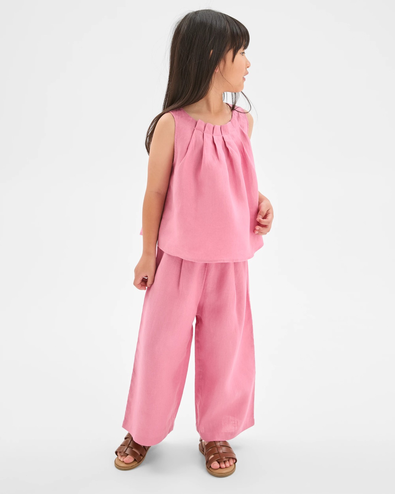 European Linen Wide Leg Co-Ord Pants - Pink 3 of 6