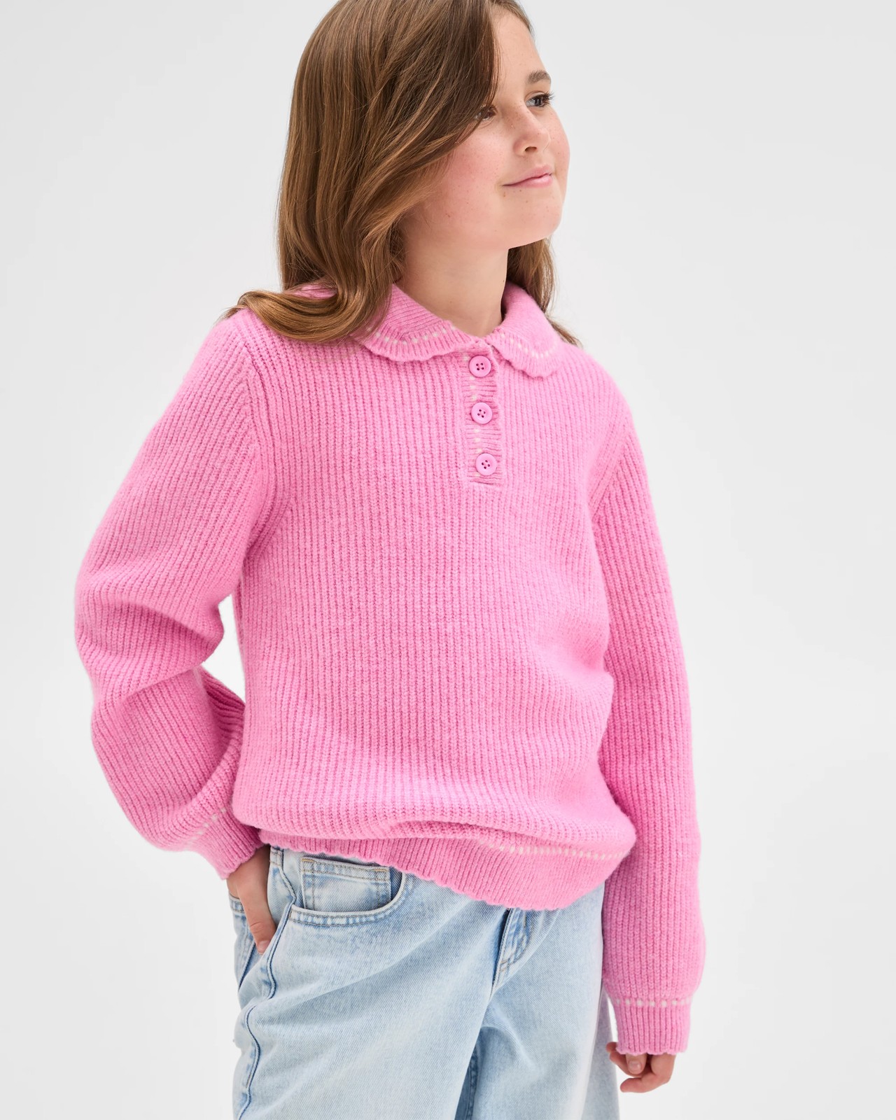Long Sleeve Collared Knit Jumper - Pink 2 of 6