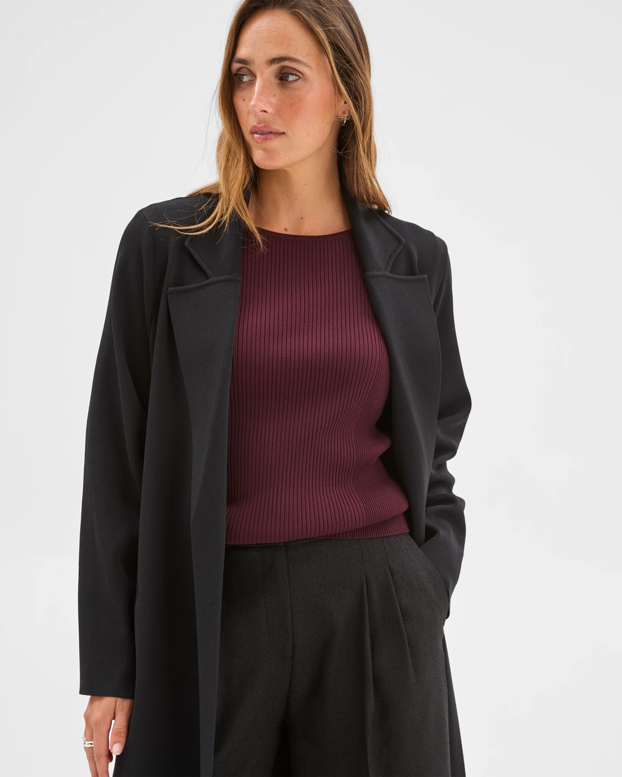 Preview Crepe Knit Midi Length Coat 4 of 6