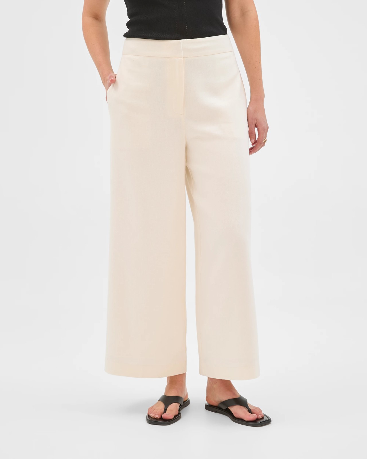 Preview Linen Blend Wide Leg Culotte Pants - Cloud Dancer 5 of 5