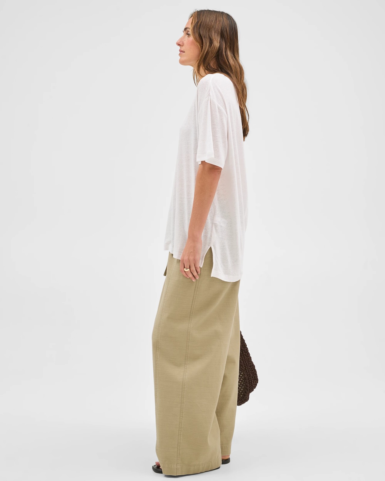 Linen Blend Relaxed T-Shirt - White 5 of 6