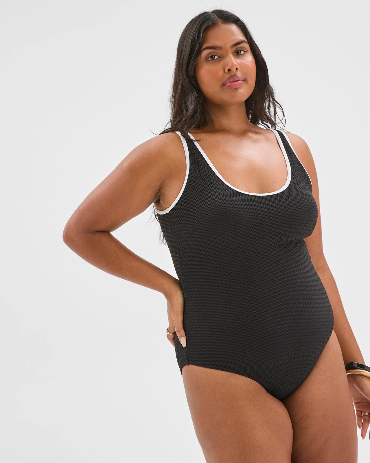 Scoop Neck Crinkle One Piece Swimsuit - Black 2 of 6