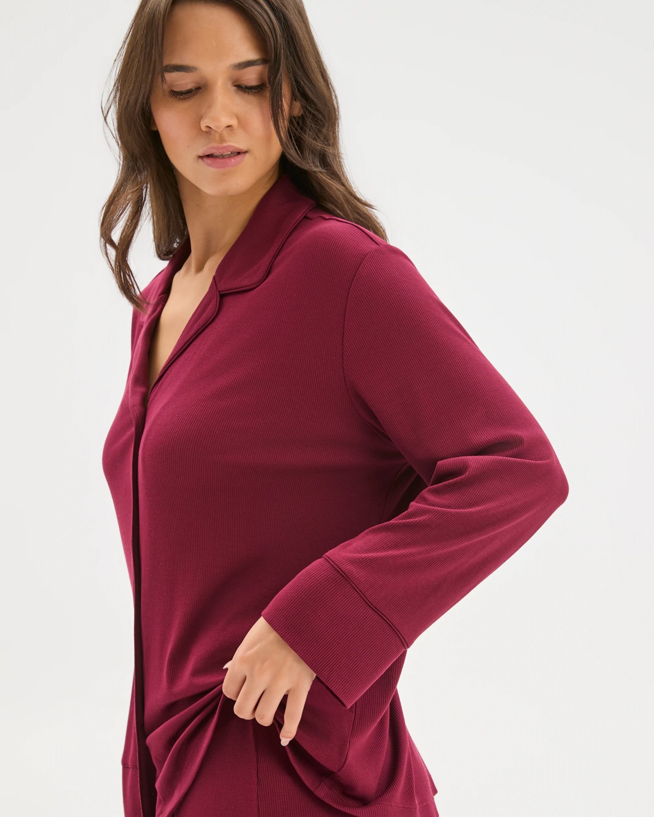 Long Sleeve Rib Pyjama Shirt - Zinfandel 4 of 6