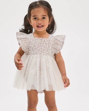 Baby Cotton Woven Romper with Tulle