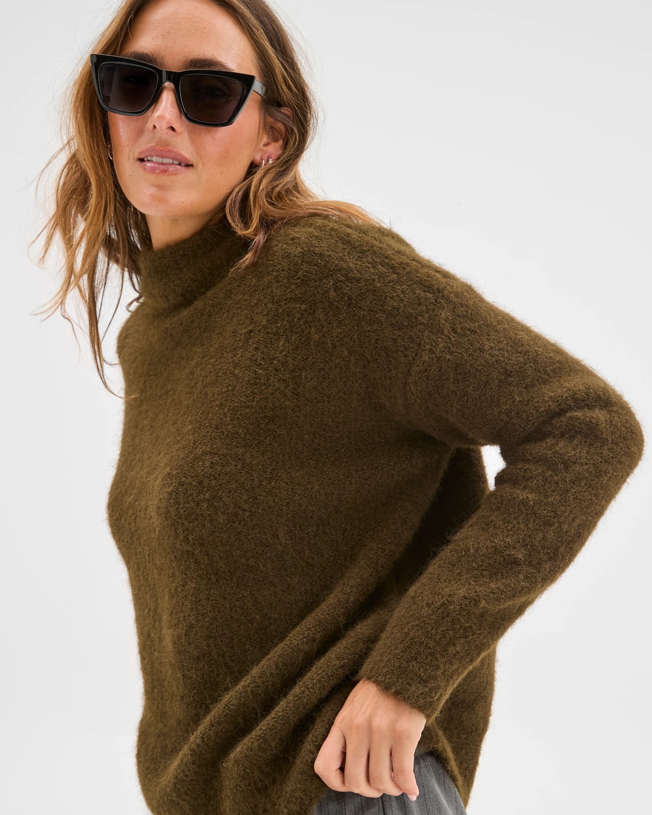 Preview Plush Mock Neck Jumper - Olive 5 of 6