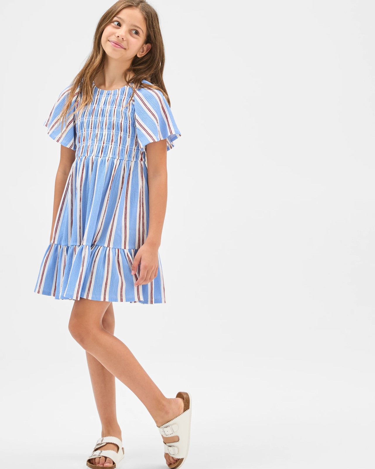 Flutter Sleeve Textured Knit Dress - Stripe Blue 2 of 5