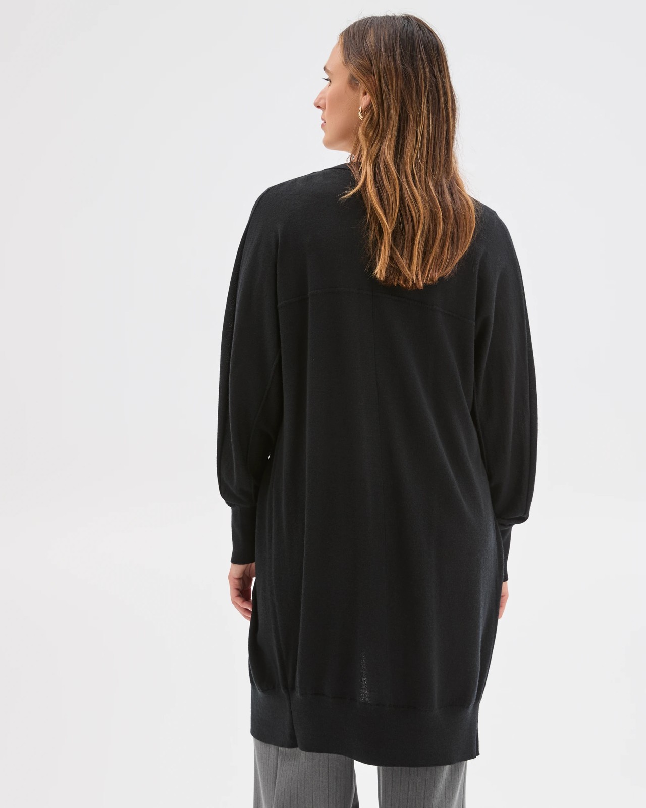 Australian Merino Wool Long Sleeve Longline Cardigan - Black 5 of 6