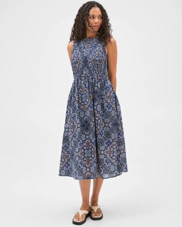 Australian Cotton Sleeveless Fitted Bodice Midi Dress