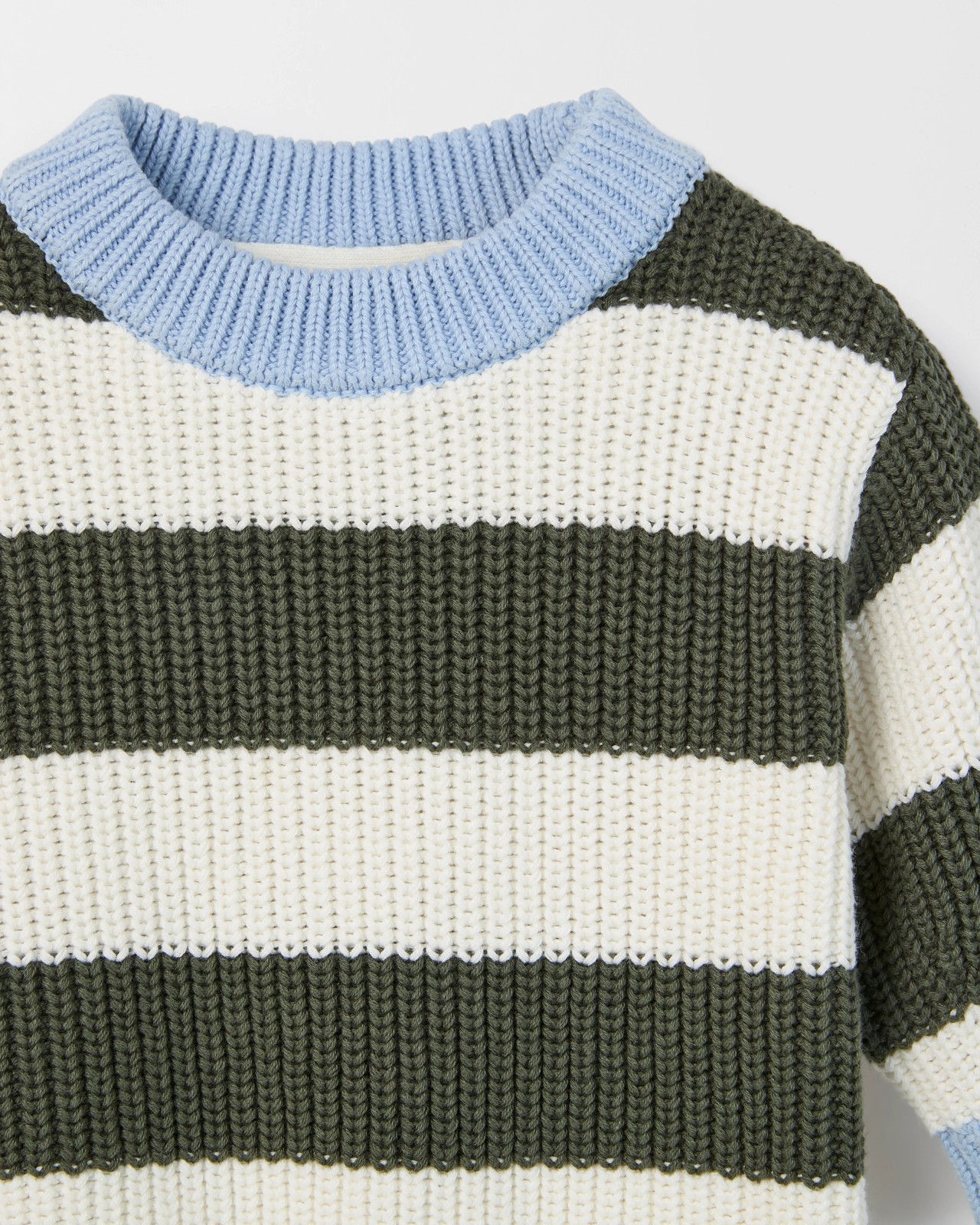 Baby Organic Cotton Chunky Rib Knit Jumper - Forest Green Stripe 4 of 4