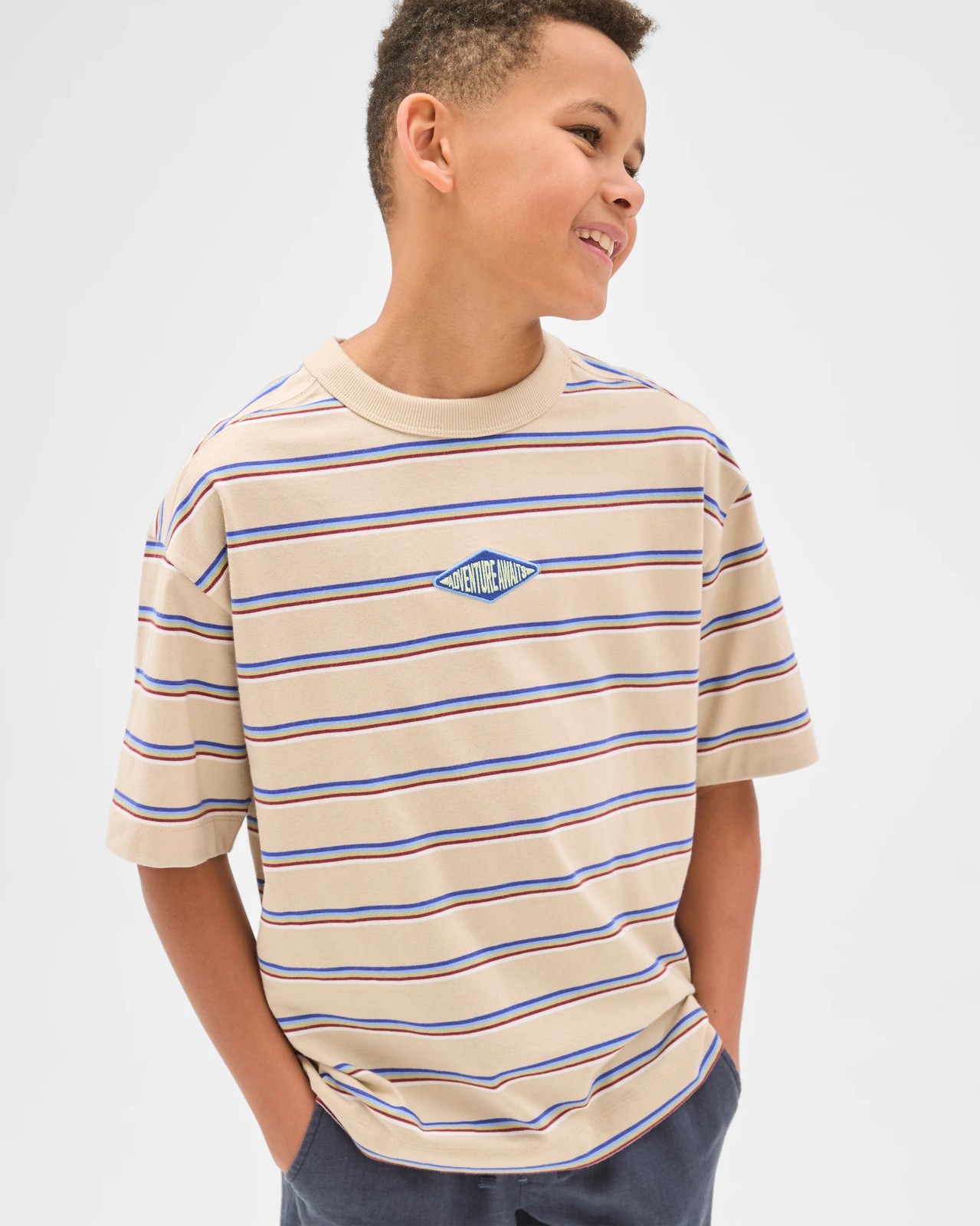 Australian Cotton Oversized Striped T-Shirt - Neutral 4 of 5