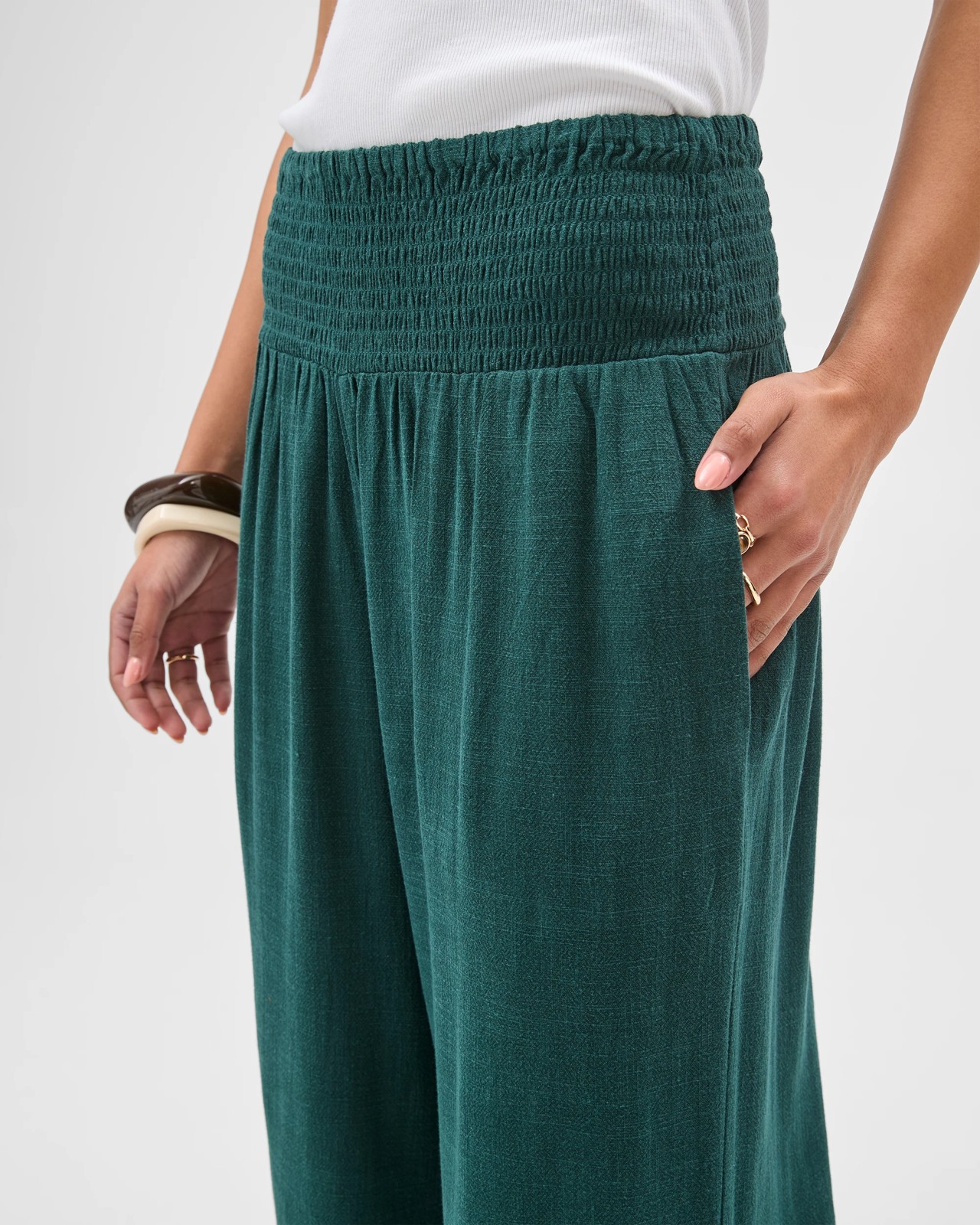 Resort Shirred Waist Culotte Pants - Deep Forest 5 of 6
