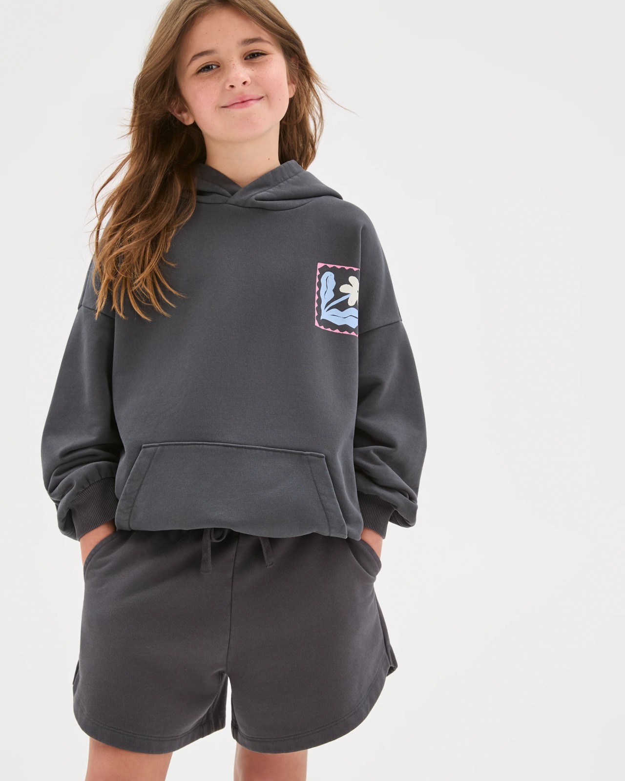 Australian Cotton Blend Curved Hem Fleece Shorts - Phantom Charcoal 2 of 6