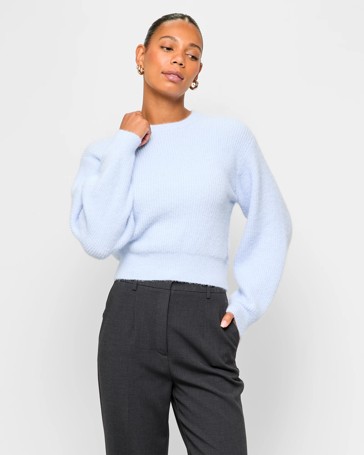 Long Sleeve Plush Balloon Sleeve Crew Jumper - Preview