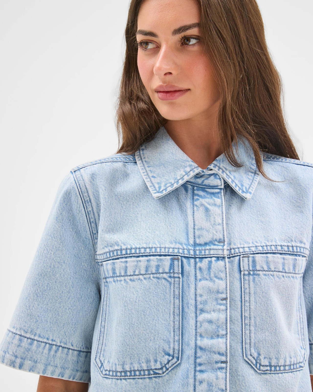 Petites Concealed Placket Denim Jacket 5 of 5