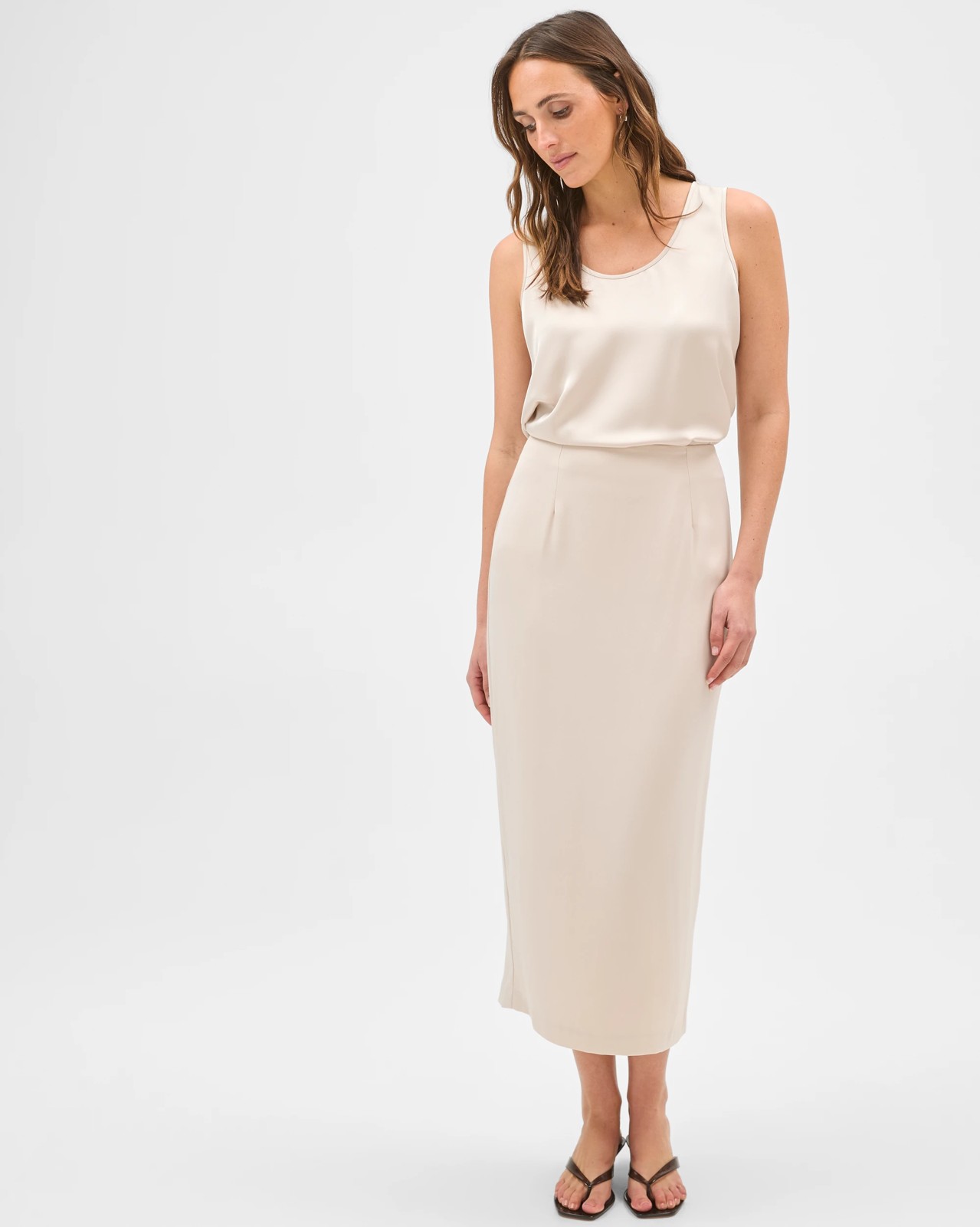 Preview Fiona Tailored Column Midi Satin Skirt 3 of 5