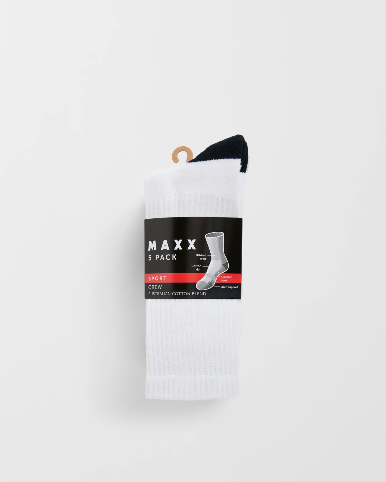 Maxx Australian Cotton Blend 5 Pack Sport Crew Socks - White/Colour Blocking 3 of 3
