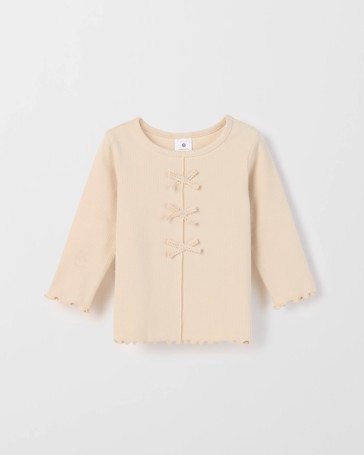 Baby Organic Cotton Rib Bow Front T-Shirt