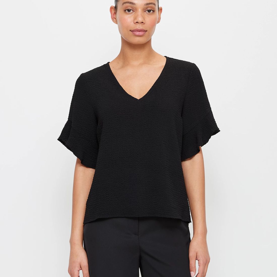 Woven V-Neck Shell Top - Preview - Black | Target Australia