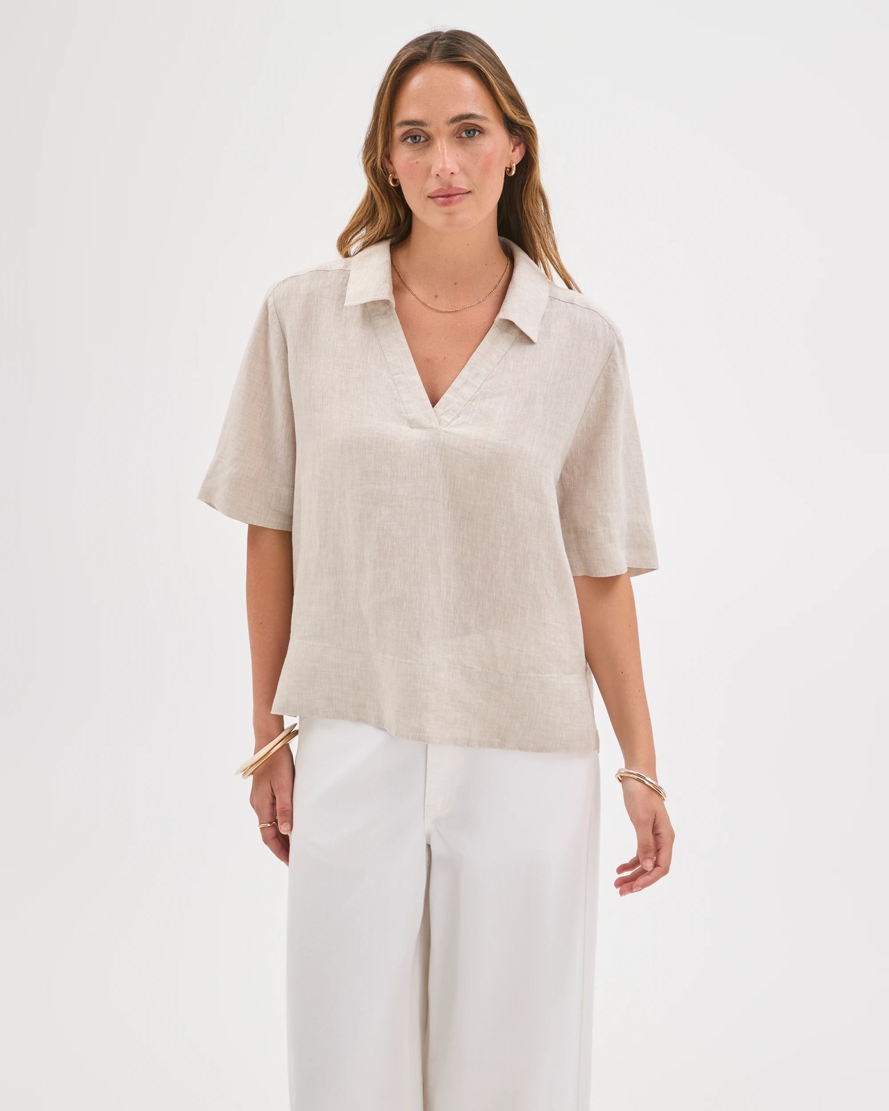 European Linen Short Sleeve A-Line Popover Shirt - Flax 4 of 6