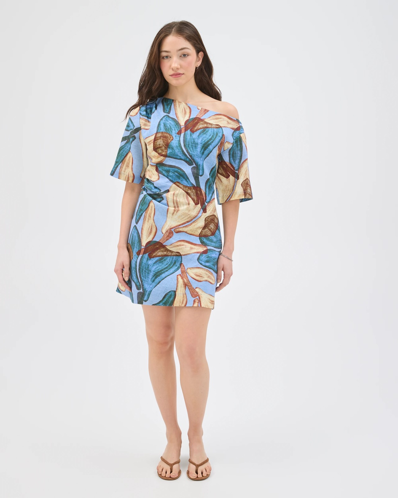 Lily Loves European Linen Off Shoulder Mini Dress - Blue Leaf 4 of 5