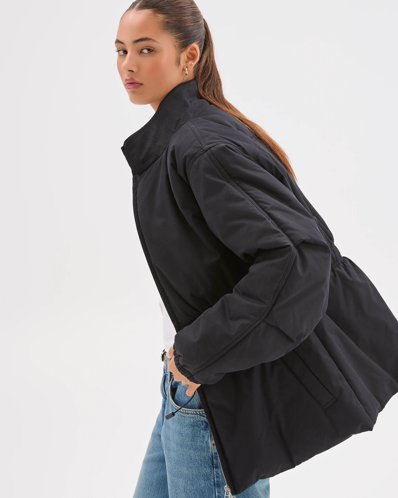 Lily Loves Australian Cotton Blend Cinched Puffer Jacket - Black 3 of 6