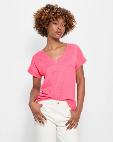 Petites Linen Blend V-Neck T-Shirt - Dannii Minogue