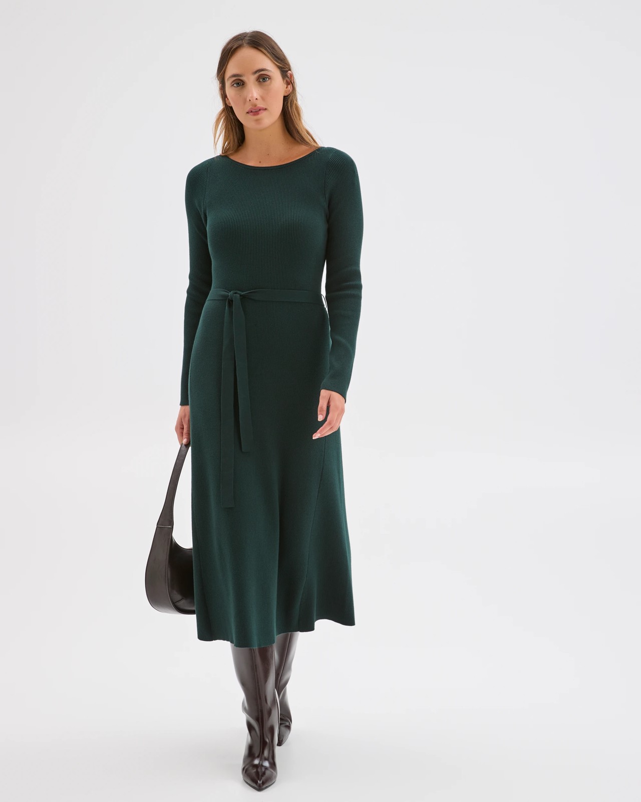 Preview Australian Cotton Blend Long Sleeve Knit Midi Dress - Mid Jade 2 of 3