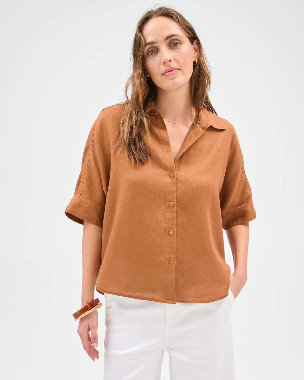 European Linen Short Sleeve Shirt - Butterscotch 2 of 6