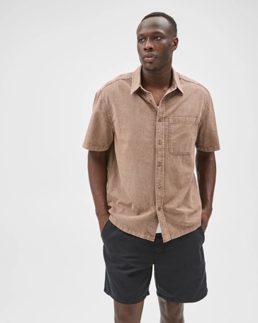 Commons Australian Cotton Plain Textured Boxy Fit Short Sleeve Shirt