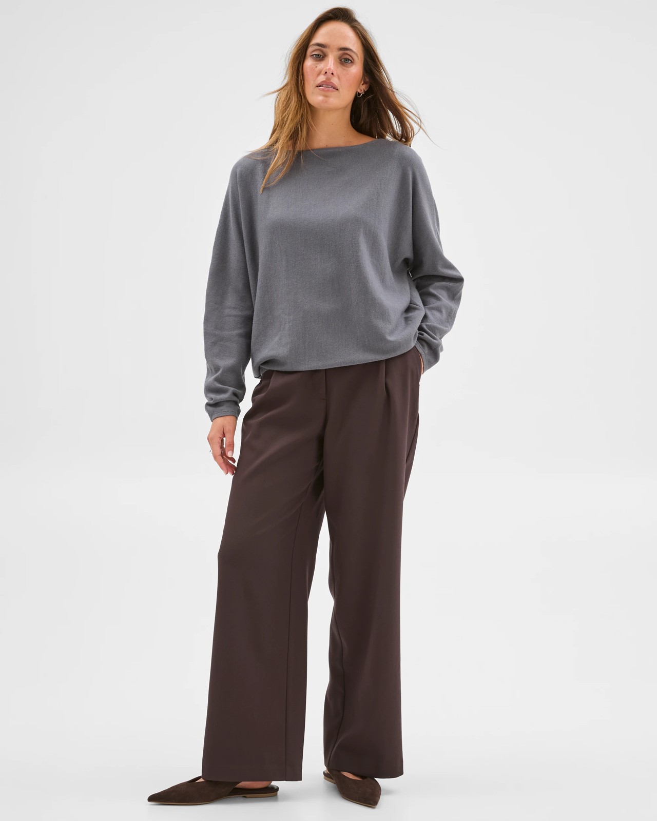 Preview Dolman Sleeve Boat Neck Knit Jumper - Charcoal Marle 2 of 6