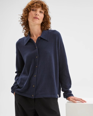 Australian Cotton Blend Knit Polo Collar Cardigan