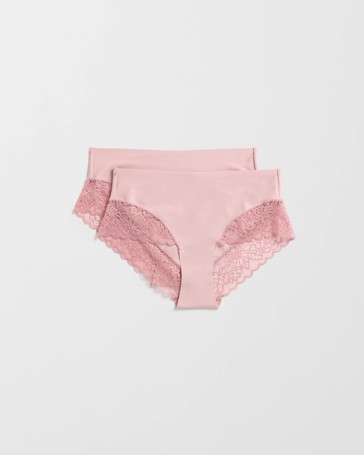 Womens Luna Smooth Touch Lace Bonded Waist Midi Briefs 2 Pack