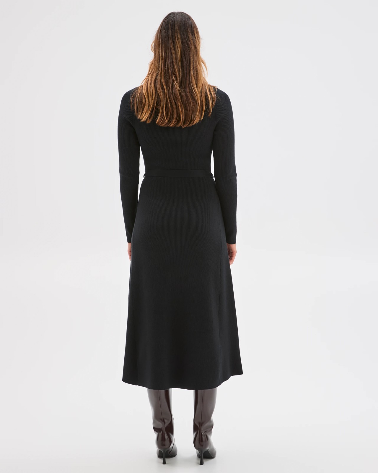 Preview Australian Cotton Blend Long Sleeve Knit Midi Dress - Black 5 of 5