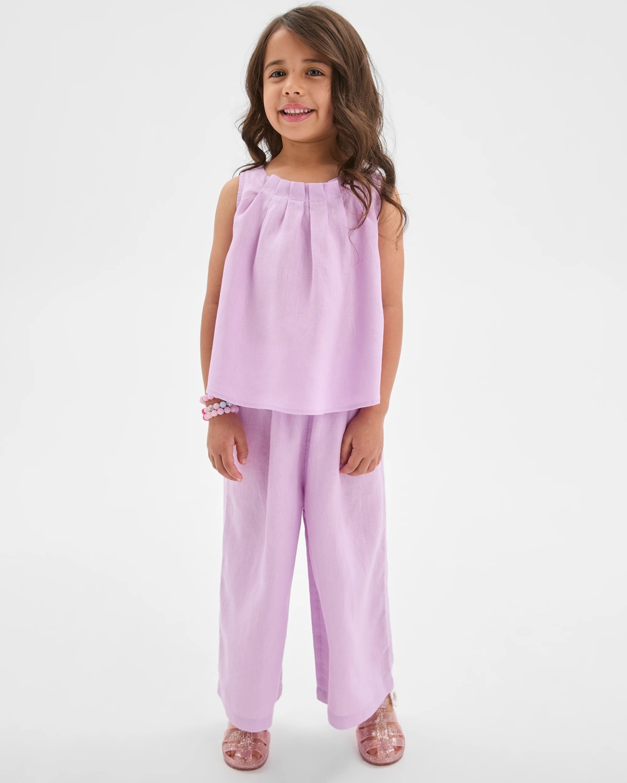 European Linen Wide Leg Co-Ord Pants - Purple 2 of 6