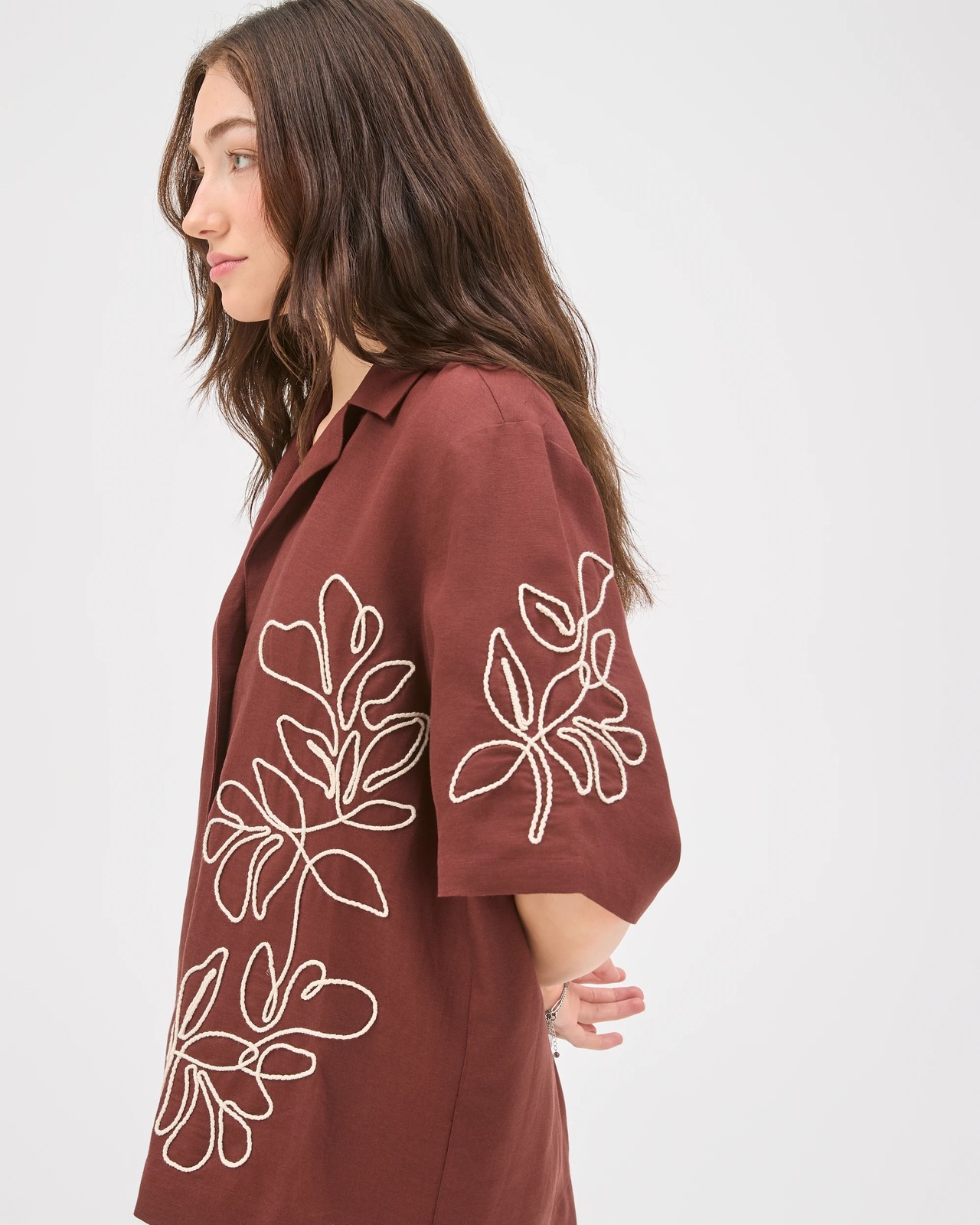 Lily Loves European Linen Blend Embellished Shirt - Ganache 5 of 6