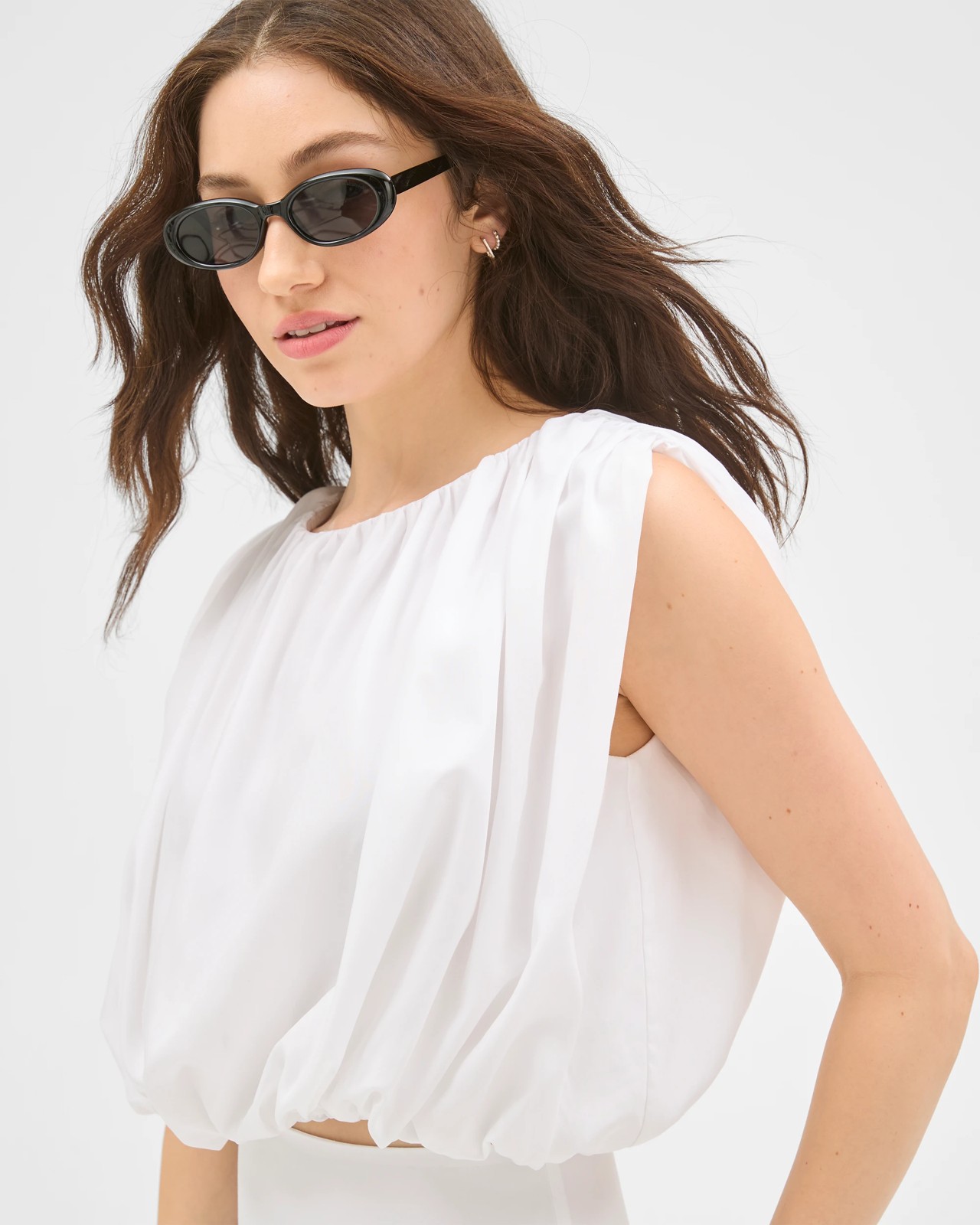 Lily Loves Lyocell Sleeveless Blouson Blouse - White 5 of 5