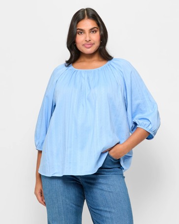 Plus Size 3/4 Puff Sleeve Blouse