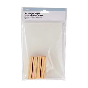 A5 Acrylic Signs & Wooden Bases, 2 Pack - Anko