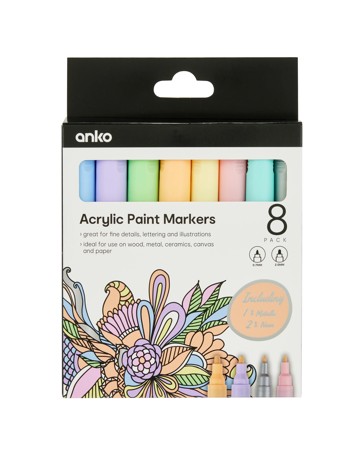 Anko 8 Pack Acrylic Paint Markers - Orange