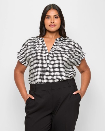 Plus Size V-Neck Frill Sleeve Top