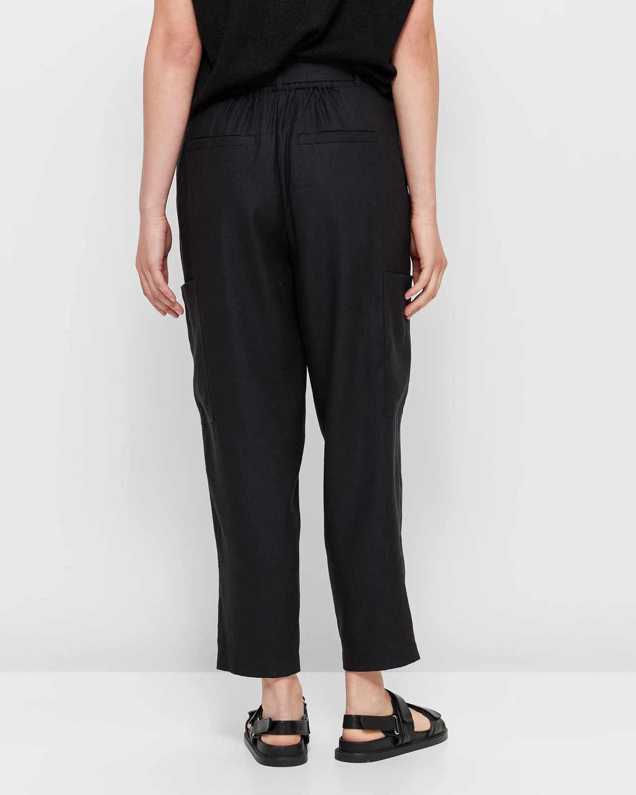 Linen Blend Belted High Waist Pants