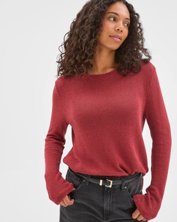 Australian Cotton Blend Long Sleeve Step Hem Textured Knit Top