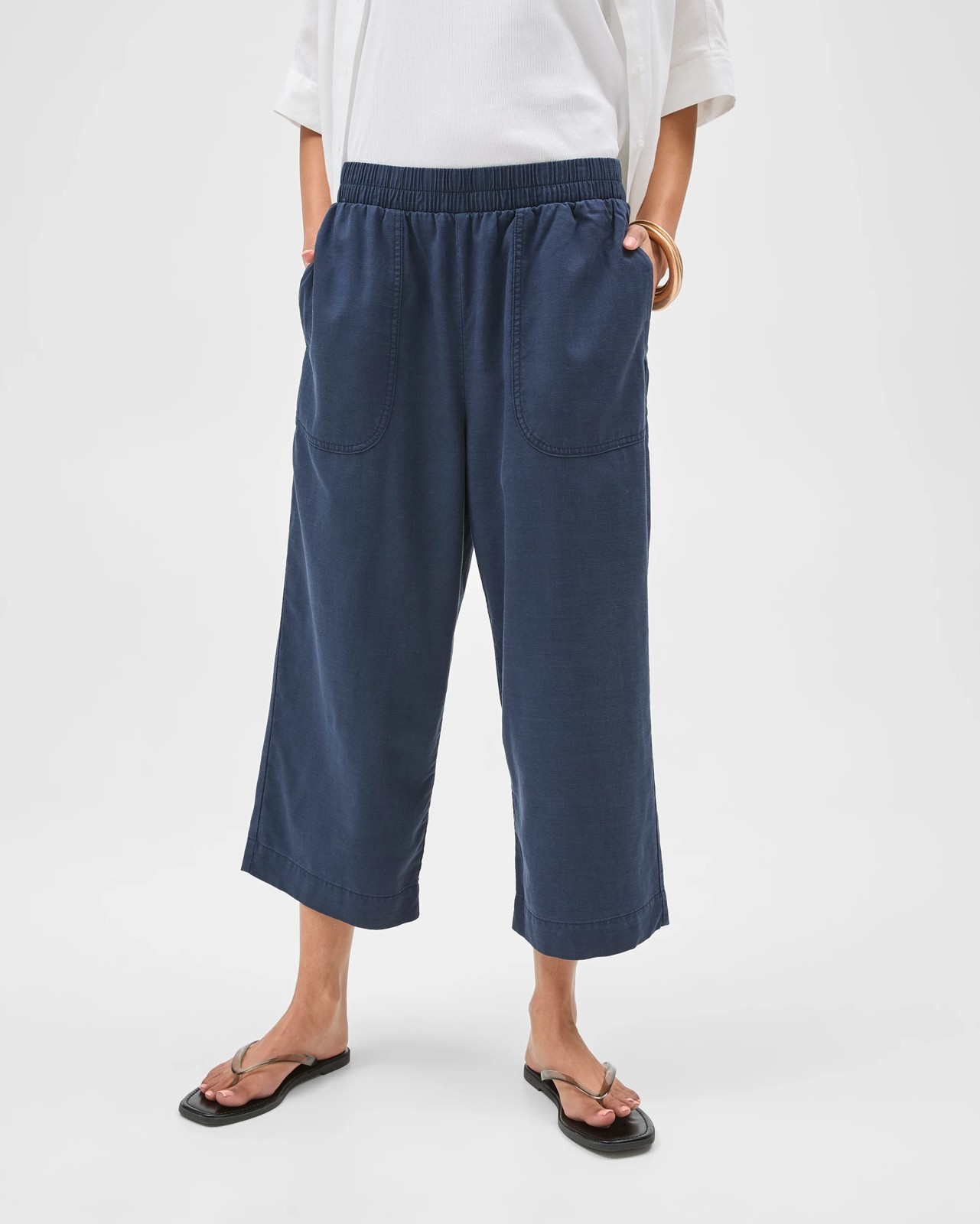 Slub Cropped Pants - Navy Blue 4 of 5