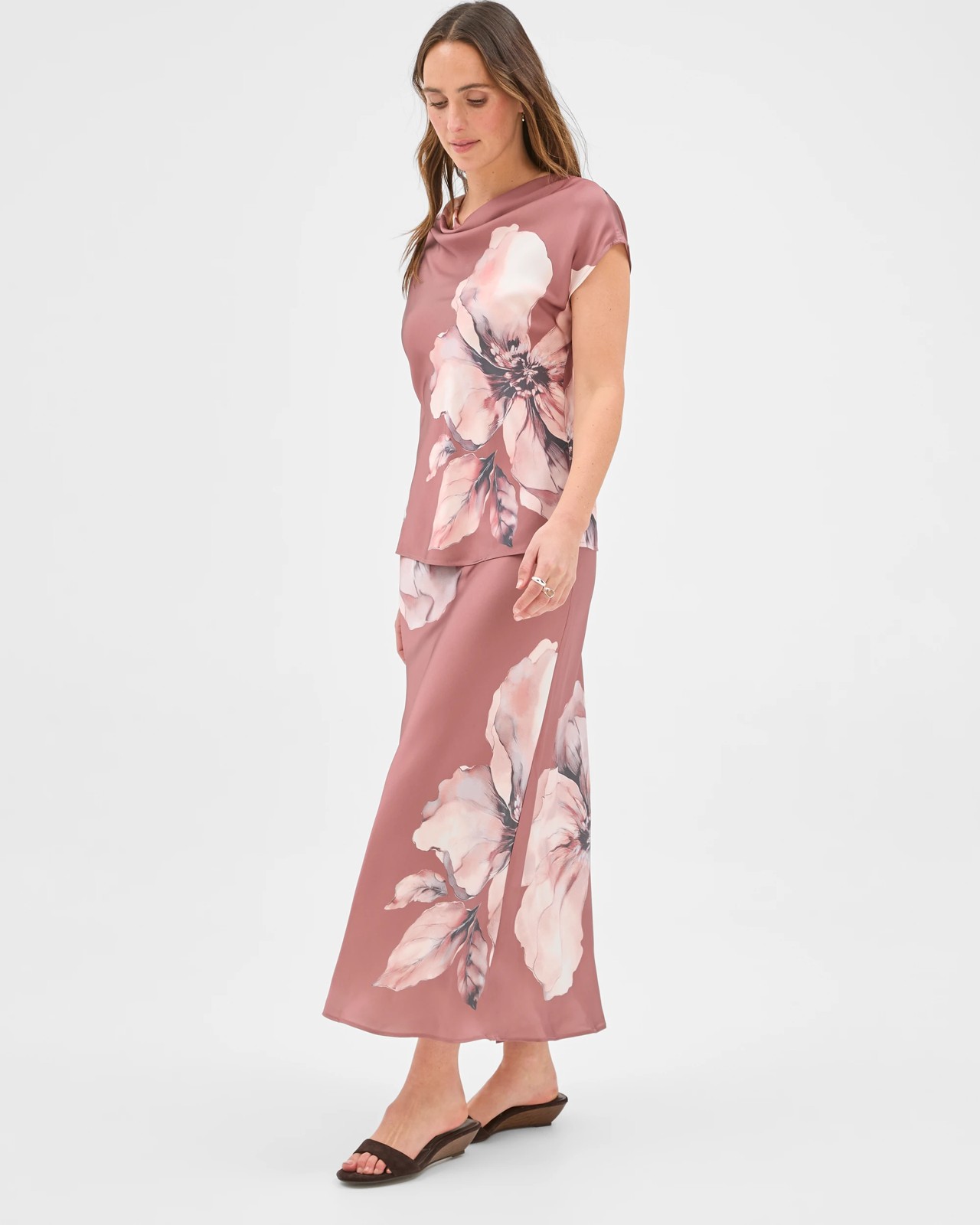 Preview Satin Bias Cut Midi Skirt  - Dusty Petal 3 of 5