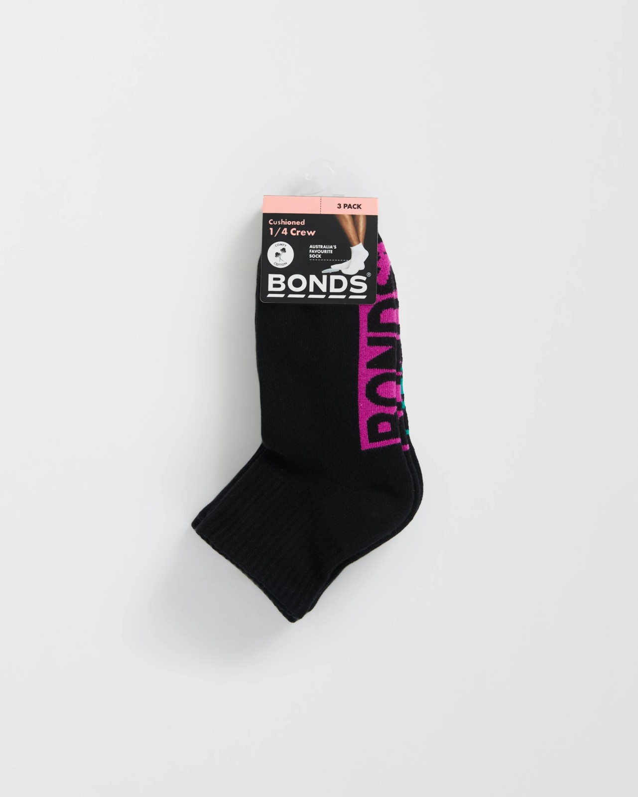 Women's Cotton Blend Cushioned Quarter Crew Socks 3 Pack - Bonds - Black 3 of 3