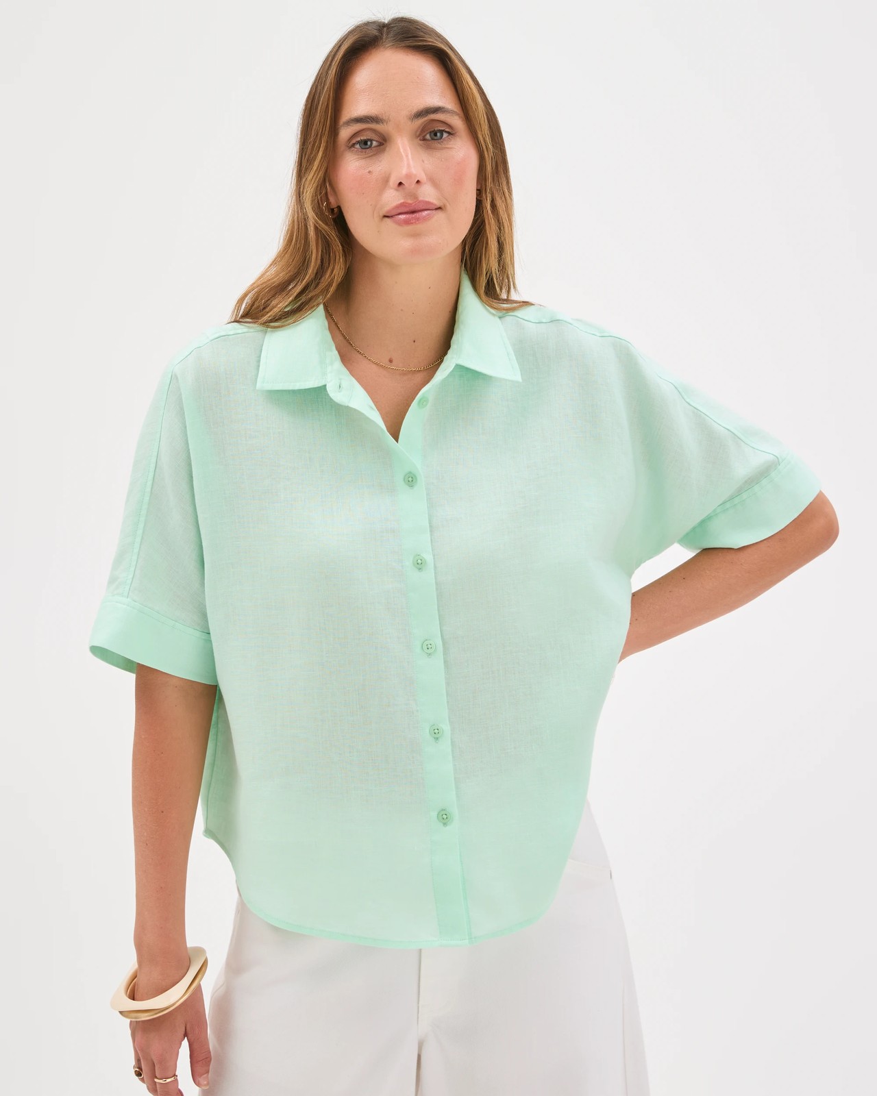 European Linen Short Sleeve Shirt - Ice Bay 3 of 6