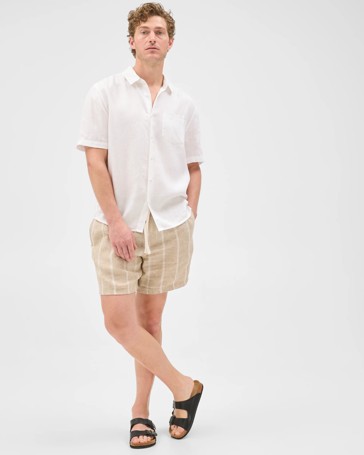 European Linen Elastic Waist Striped Shorts