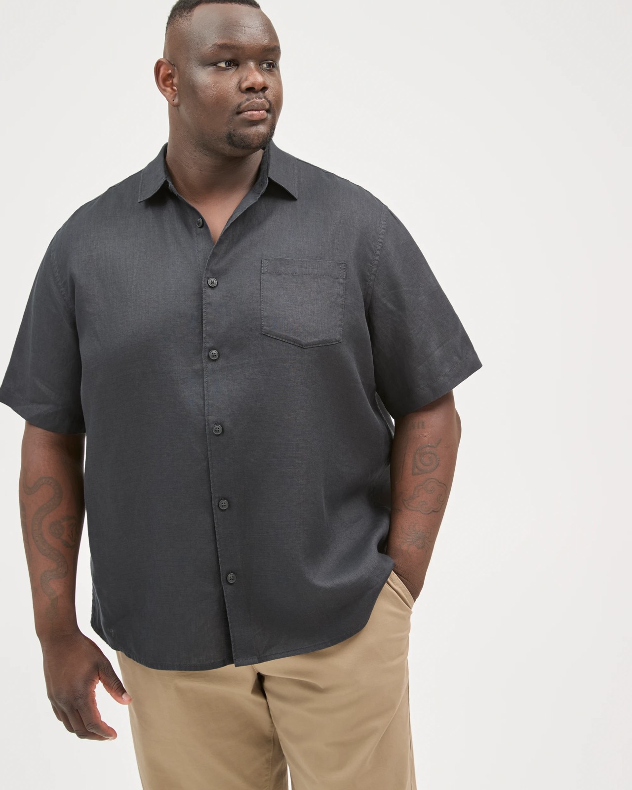 Plus Size European Linen Short Sleeve Shirt - Black 2 of 6