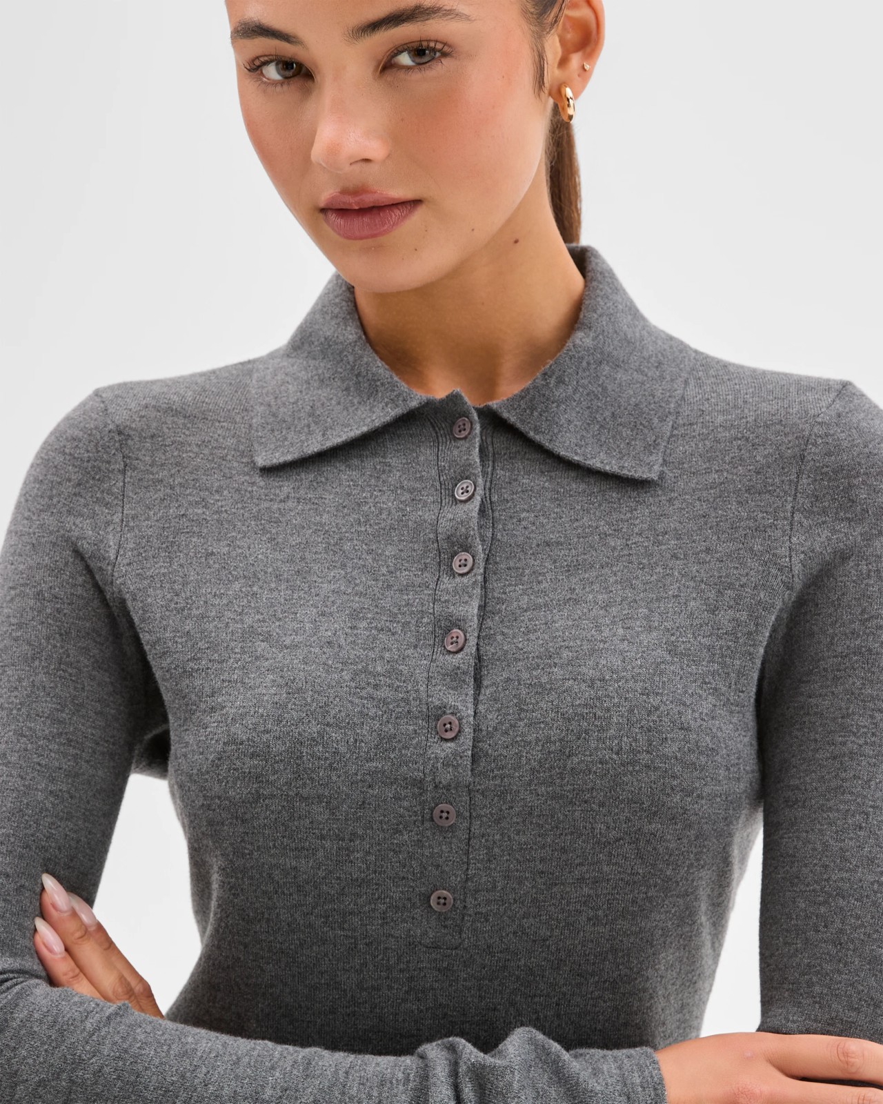 Lily Loves Long Sleeve Knit Polo Top - Graphite Marle 5 of 5