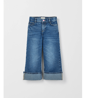 Denim Folded Up Hem Wide Leg Jeans